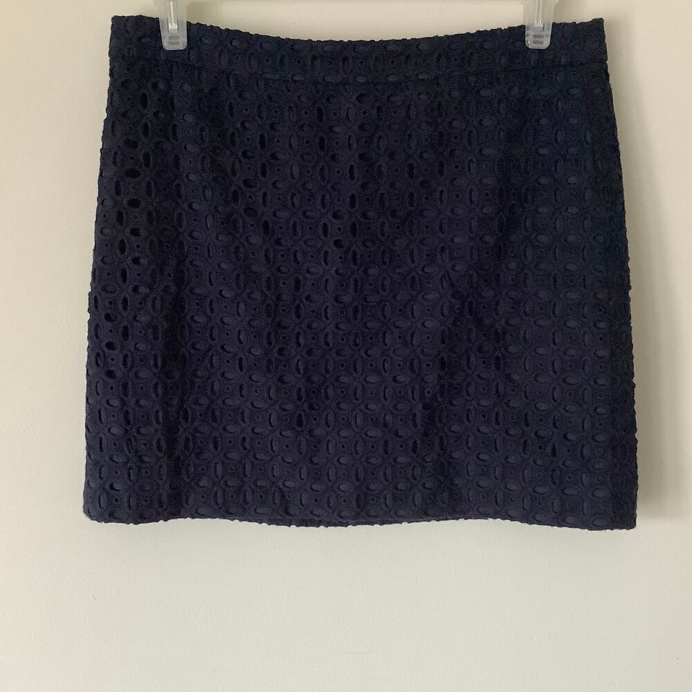 J. Crew Womens Navy Blue Eyelet Floral Cutout Embroidered Mini Skirt Size 12